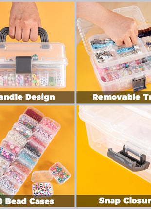 Diamond Organizer, 16Pcs Small Diamond Painting Organizers and Removable Tray, Mini Clear Bead Storage Containers Boxes with Hinged Lid for Bracelet Making DIY Jewelry Craft Nail