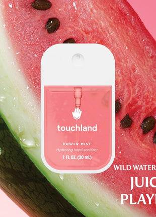 Touchland Juicy Trio Hydrating Hand Sanitizer Spray Set Travel Size | TSA ready Power Mist with skincare benefits. Velvet Peach, Berry Bliss and Wild Watermelon.