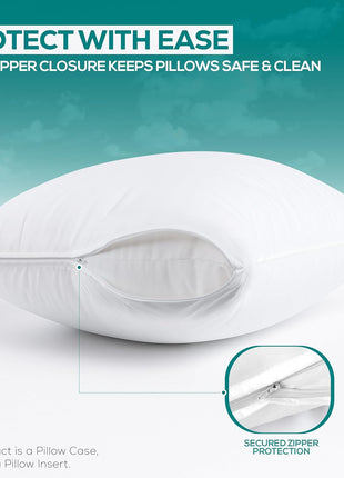 Utopia Bedding Waterproof Pillow Protectors Zippered Standard Size (2 Pack, White), Zippered Pillowcases, Bed Bug Proof Pillow Encasement Covers 20 x 26 Inches