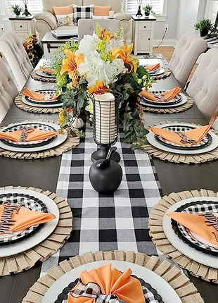 Buffalo Plaid Table Runners 2 Packs 13x84 Inches Black and White Check Table Runner Fall Thanksgiving Table Runners for Parties