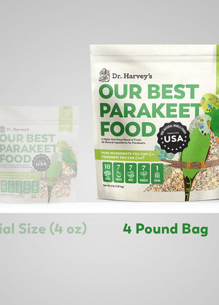 Dr. Harvey's Our Best Parakeet Food, Wholesome Seeds, Nuts, Fruits, and Vegetable Bird Feed for Budgies and Parakeets (4 Pounds/1.81 kg)