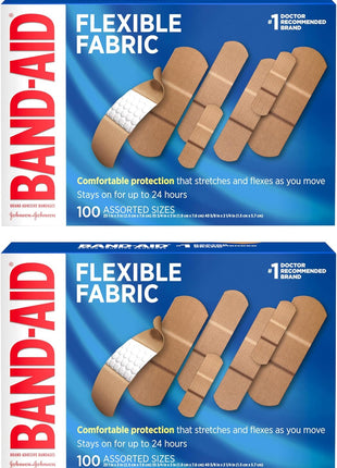 Band Aid Brand Flexible Fabric Sterile Adhesive Bandages, Comfortable Cushioned Wound Care & Protection for Minor Cuts, Scrapes & Burns, First Aid, Hurt Free Comfort Pad, One Size 1x3 In, 100 Count
