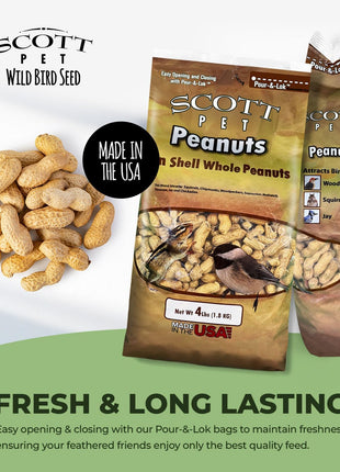 Scott Pet Wild Bird Seed, Whole Peanuts, 4 lbs Bag, Feed, Great Source of Protein and Fiber, Peanuts for Outside Wild Birds