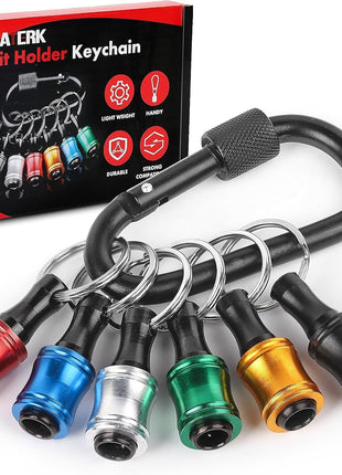 Push to Unlock,Katerk 6pcs 1/4 inch Hex Shank Aluminum Alloy Screwdriver Bit Holder Light-Weight Quick-Change Extension Bar Keychain Drill Screw Adapter Portable,Black Carabiner,Tool Gifts for Men