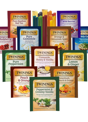 Twinings 48 Tea Bags Herbal Variety Pack – 12 Herbal Flavors with 20 Honey Sticks, Perfect Tea Gift Set for Any Occasion