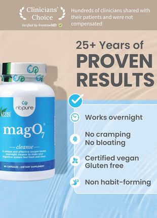 nbpure MagO7   Natural Colon Cleanse & Detox | Occasional Constipation Relief, Stool Softening, & Bloating Support for Men & Women | Ozonated Magnesium Oxide, 90 Capsules