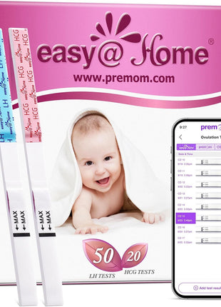 Easy@Home 50 Ovulation Test Strips and 20 Pregnancy Test Strips Combo Kit | Ovulation and Pregnancy Test Strips, 50 LH Tests + 20 hCG Tests, Daily Ovulation Tracking, Package May Vary