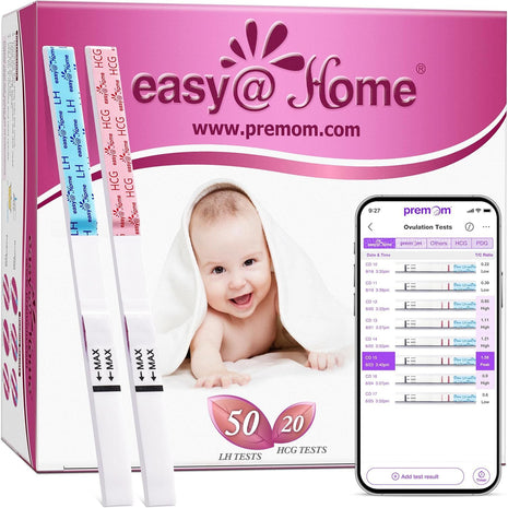 Easy@Home 50 Ovulation Test Strips and 20 Pregnancy Test Strips Combo Kit | Ovulation and Pregnancy Test Strips, 50 LH Tests + 20 hCG Tests, Daily Ovulation Tracking, Package May Vary