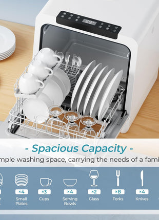 EUHOMY Countertop Dishwasher, 8 Programs Portable Dishwasher with 5L Built-in Water Tank and Inlet hose, No Hookup Needed, Mini Dishwasher with Self Clean/Baby Care/Air Dry, for Apartments, RVs, White