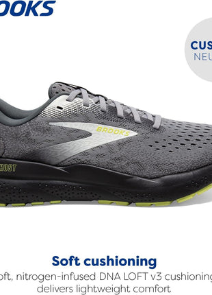 Brooks Men’s Ghost 16 Neutral Running Shoe - Primer/Grey/Lime - 10.5 Medium