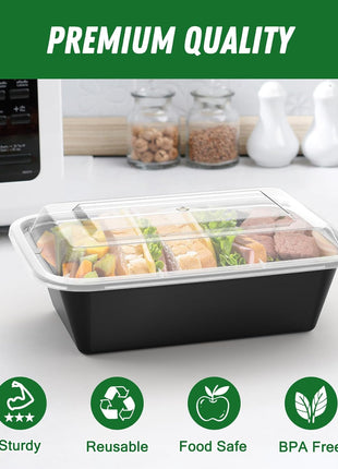 Dealusy 50 Pack (100-Piece) 24 oz Meal Prep Containers Reusable with Lids, Sturdy Leakproof & Food Safe, Microwave, Freezer, Dishwasher Safe Prep Containers, To Go Take Out Plastic Food Storage