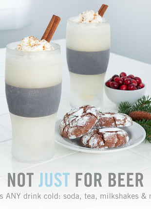 Host Freeze Beer Glasses, Freezable Beer Gifts for Men, Double Wall Insulated Pint Set, Tumbler for Cold Drinks, 16, Set of 2, Gray