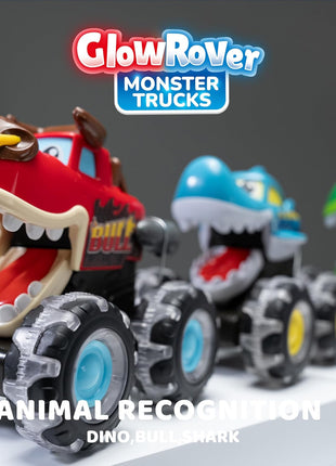 JOYIN 3 Pack Monster Truck Toy - Motion Activated Light Up Cars for Toddlers - Monster Glow Rover LED Wheels - Baby Boy Toys - Press and Go Dinosaur Trucks for Kids Boy Birthday Gifts