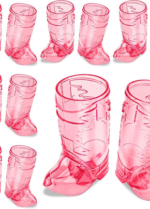 SAIAOKJ Cowboy Boot Shot Glasses, 12 Pcs 1 Oz Mini Plastic Boot Shot Glass, Reusable Plastic Boot Cups for Cowboy Cowgirl Western Theme Party Supplies Bachelorette Birthday Party Favors (Rose Red)