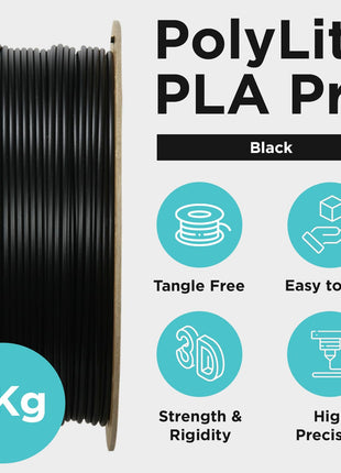 Polymaker PLA PRO Filament 1.75mm, Tough & High Rigidity Black PLA Filament 1.75mm 1kg Cardboard Spool - PolyLite PLA PRO 3D Printer Filament 1.75mm, Print with Most 3D Printers Using 3D Filament