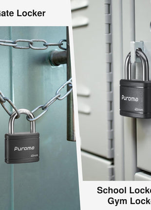 Puroma 2 Keyed Padlock with 3 Keys 7/8" School Locker Lock Gate 40mm Black | For Gym Locker Gate Outdoor, Keyed Alike, Hardened Steel Shackle, Weather-resistant, Resist cut & pry, Multi-pin cylinders