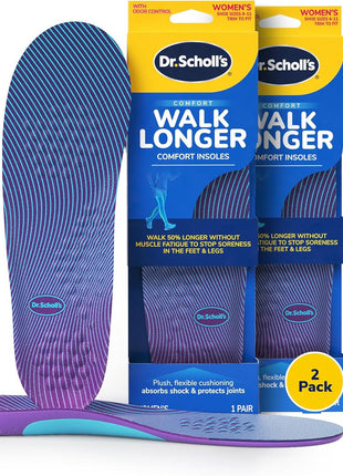 Dr. Scholl's Walk Longer Insoles for Women - Comfortable Plush Foam Cushioning Inserts for Walking, Hiking, and Standing on Feet All-Day with Arch Support - Walk 50% Longer Without Muscle Fatigue