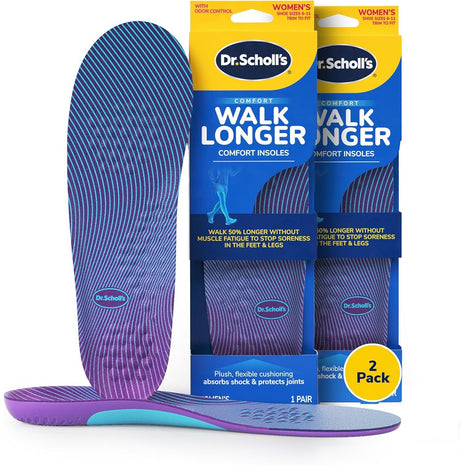 Dr. Scholl's Walk Longer Insoles for Women - Comfortable Plush Foam Cushioning Inserts for Walking, Hiking, and Standing on Feet All-Day with Arch Support - Walk 50% Longer Without Muscle Fatigue