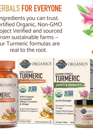 Garden of Life Organics Turmeric Booster Inflammatory Response Powder - 30 Servings, 50mg Curcumin (95% Curcuminoids) & Probiotics, Organic Non-GMO Vegan & Gluten Free Herbal Supplements