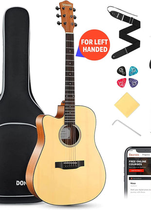 Donner Left Handed Acoustic Guitar Kit for Beginner Adult Full Size Cutaway Lefty Acustica Guitarra Bundle Set with Bag Strap Tuner Capo Pickguard String, 41 Inch, DAG 1CL