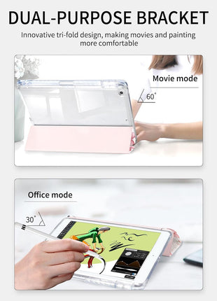 Case for iPad 9th/ 8th/ 7th Generation Case 10.2 Inch (2021/2020/2019 Release), Slim Trifold Clear Back Transparent Cover with Pencil Holder & Auto Sleep/Wake Cover,Bow Heart Floral Print