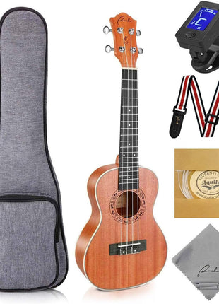 Ranch Concert Ukulele - Ukelele 23 inch Beginner Professional Kit with 12 Online Lessons, Gig Bag, Tuner, Strap, Aquila Strings Set