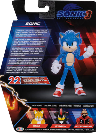 Sonic The Hedgehog 3 Movie Action Figures 5-Inch Collector Toy Figure, Highly Articulated for Boys Girls - Officially Licensed The Hedgehog 3 Movie Product | Sonic The Hedgehog Movie 5 Inch Action Figure Wave 1 - Sonic