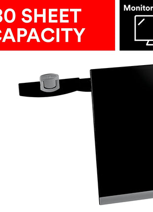3M Monitor Mount Document Clip Copy Clip, Mounts Right or Left with CommandTM Adhesive, Use on Monitors and Laptops for Easy Viewing and Reduced Clutter, Holds up to 30 Sheets, Black (DH240MB)