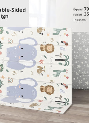 NOONKTY 79x71 Extra Large Baby Play Mat for Floor, Foldable Foam Playmat for Babies 0-12 Months & Kids, Non-Toxic Waterproof Baby Mat, Thick Playpen Mat for Tummy Time Crawling, Elephant