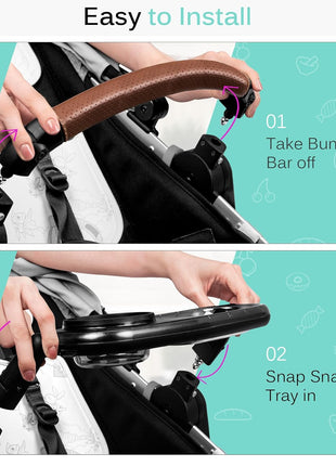 Snack Tray Fits for UPPAbaby Vista/Vista V2/Vista V3/Cruz/Cruz V2/ RumbleSeat/RumbleSeat V2, Stroller Tray with Cup Holder & Recessed Bowl, Dishwasher Safe, Quick Attachment, Folds with Stroller, Grey