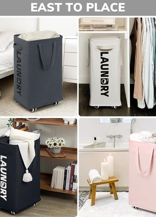 Goodpick Laundry Basket with Wheels, 75L Laundry Hamper, Dorm Room Essentials with Removable Wash Bag for Laundry Room, Rolling Laundry Basket with Handles, Grey