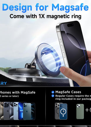 ANDERY Car Phone Holder for Magsafe [78+LBS Strongest Suction & 2400gf Magnetic] 360° Adjustable Car Phone Mount, Phone Holders for Your Car for iPhone 17 Pro Max 16 15 14 13 12 Plus Air, Carbon Fiber