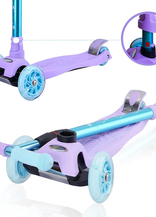 3 Wheel Scooter for Kids Ages 6-12,Kids Scooter with Light Up Wheels, Sturdy Deck Design, and 4 Height Adjustable Suitable for Kid Ages 3-12