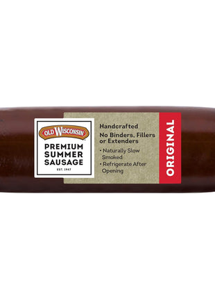 Old Wisconsin Premium Summer Sausage, 100% Natural Meat, Charcuterie, Ready to Eat, High Protein, Low Carb, Keto, Gluten Free, Original Flavor, 8 Ounce