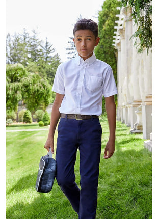 French Toast Boys' Adjustable Waist Stretch Straight Fit Chino Pant, School Uniform Navy, 12