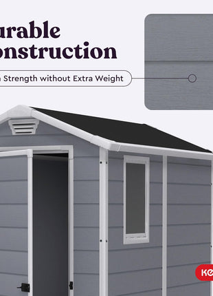 Keter Manor 4x6 Resin Outdoor Storage Shed Kit-Perfect to Store Patio Furniture, Garden Tools Bike Accessories, Beach Chairs and Lawn Mower, Grey & White