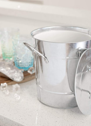 Twine Insulated Ice Bucket with Lid, Scoop & Handles for Beer, Wine, Champagne, Beverages, 1 Gal Galvanized Metal Bucket, Steel Ice Container for BBQs, Indoor & Outdoor Party Supplies, Bar Accessories