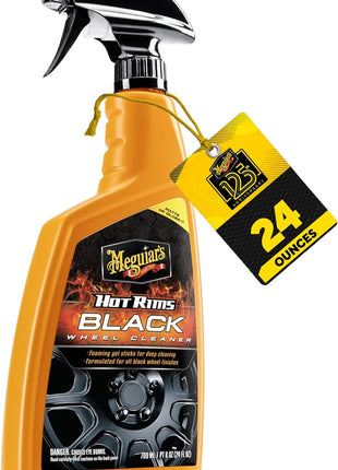 Meguiar's Hot Rims Black Wheel Cleaner, Deep Foaming Gel Specially Formulated to Effectively Clean Matte, Gloss, Satin, and Chrome Black Wheels, 24 Oz Spray Bottle