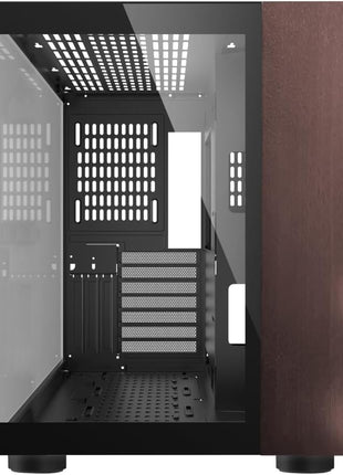 DIYPC DIY-CUBE10-Wood Black USB3.0 /Type C ATX Mid Tower Gaming Computer Case w/Tempered Glass Panel w/Walnut Wood