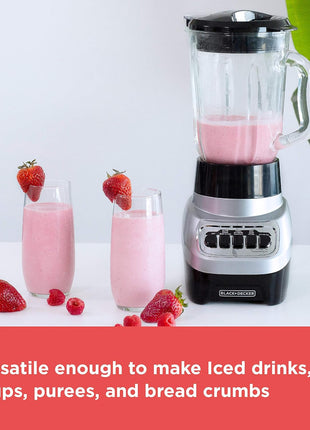 BLACK+DECKER PowerCrush Multi-Function Blender with 6-Cup Glass Jar, 4 Speed Settings, Silver