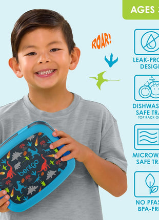 Bentgo Kids Prints Leak-Proof 5-Compartment Bento-Style Kids Lunch Box | Ideal Portion Sizes for Ages 3-7, Durable, Drop-Proof, Dishwasher Safe, PFAS & BPA-Free Materials (Dinosaur)