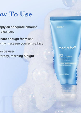 medicube Facial Cleanser Zero Foam Cleanser | Daily Gentle Cleansing Foam for Sensitive Skin | Excess Sebum Control, Hydration, Pore Minimization | Korean Skincare, 4.23 oz