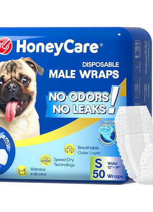 HONEY CARE All-Absorb A26 Male Dog Wrap, 50 Count, Small