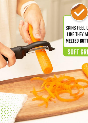 Spring Chef Premium Swivel Vegetable Peeler, Soft Grip Handle and Ultra Sharp Stainless Steel Blades   Perfect Kitchen Peeler For Veggie, Fruit, Potato, Carrot, Apple   Black