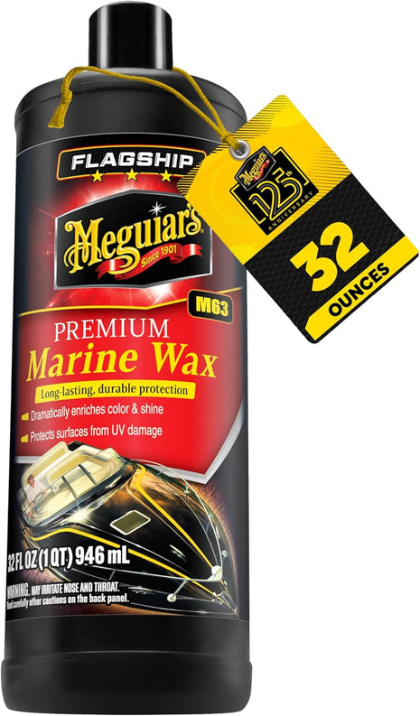 Meguiar's Flagship Premium Marine Wax, M6332, Easy-to-Use Boat Polish and Wax that Removes Swirls, Scratches, and Oxidation While Adding Long-Lasting Protection, Gifts for Car Lovers, 32 Oz
