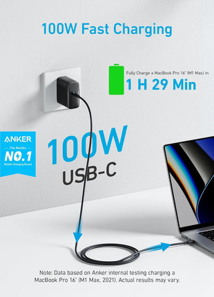 Anker MacBook Charger, Compact and Foldable 100W USB C Charger for MacBook Air, Samsung Galaxy, iPad Pro, and More, 5FT USB C Cable Included