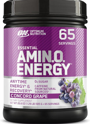 Optimum Nutrition Amino Energy   Pre Workout with Green Tea, BCAA, Amino Acids, Keto Friendly, Green Coffee Extract, Energy Powder   Concord Grape, 65 Servings (Packaging May Vary)
