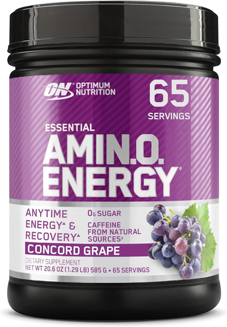 Optimum Nutrition Amino Energy   Pre Workout with Green Tea, BCAA, Amino Acids, Keto Friendly, Green Coffee Extract, Energy Powder   Concord Grape, 65 Servings (Packaging May Vary)