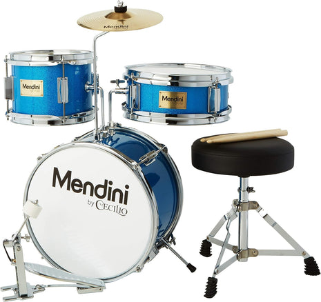 Mendini By Cecilio 13 Inch Drum Set, 3-Piece Junior Drum Set - Sky Blue | Drum Set for Beginners with Bass, Tom, Snare Drum,Cymbal, Drumsticks, Adjustable Padded Seat