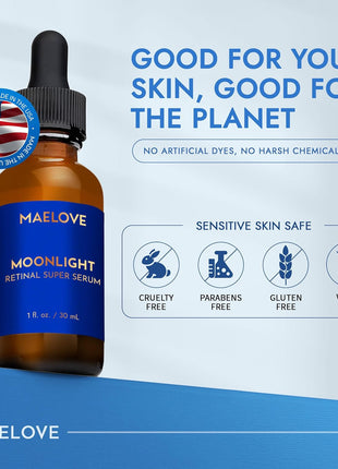 MAELOVE Moonlight Advanced Retinal Super Serum, 10x Stronger than Regular Retinol, for Softening Lines and Wrinkles, Reducing Dark Spots, Improving Skin Firmness, Vegan, Cruelty-Free, 1.0 fl oz
